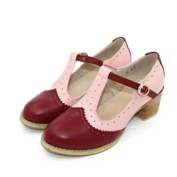 Подходящие по цвету женские туфли для колледжа средней высоты на толстом каблуке, туфли Мэри Джейн из натуральной кожи ручной работы