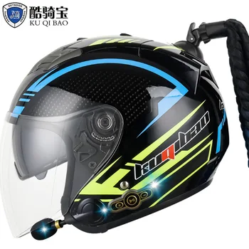 Мотоциклетный шлем Kuqibao, мужской полушлем для электромобилей, двойной Bluetooth-шлем с оплеткой, сертифицированный US DOT и 3C