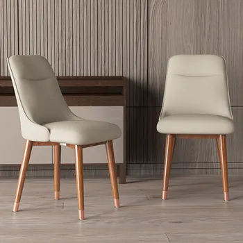 Домашние обеденные стулья для гостиной из массива дерева, Роскошное Дизайнерское кресло со спинкой в скандинавском стиле для ресторана, Кожаное кресло T