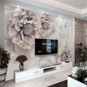 beibehang Атмосферный пион трехмерные ювелирные изделия цветы ТВ фон стена гостиная спальня диван декоративная роспись