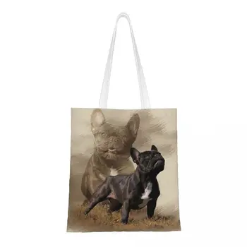 Кавайная Крутая сумка для покупок с французским Бульдогом, Многоразовая Холщовая сумка для покупок для домашних собак, сумка для покупок через плечо