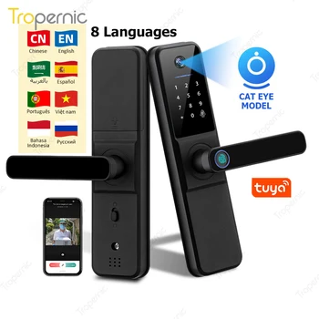 Приложение TUYA WIFI Электронная карта с кодом отпечатка пальца Система безопасности входной двери с цифровой камерой Дверной замок Smart Life