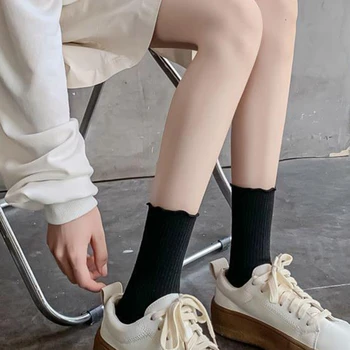 1 пара новых однотонных носков для женщин, модные носки средней длины с деревянными ушками на весну Осень и лето