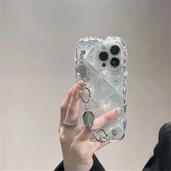 Роскошный Корейский Прозрачный Решетчатый Металлический Инопланетный Браслет-Цепочка Чехол Для iPhone 11 12 13 14 pro Max 7 8 Plus X XR XS MAX Мягкий Чехол