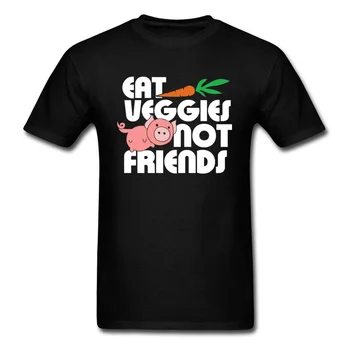 Футболка Eat Veggies Not Animal, Мужская веганская футболка, футболка с забавным надписью, одежда с новым дизайном, хлопковая футболка, Черная