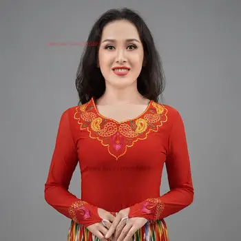 2023 национальная цветочная вышивка, женская повседневная сетчатая рубашка с v-образным вырезом, традиционный костюм эпохи тан, винтажные топы hanfu, китайская этническая базовая рубашка