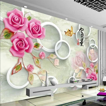 обои wellyu на заказ 3D фрески papel de parede с тиснением в виде розы, фон для телевизора, стена, гостиная, спальня, обои с рисунком