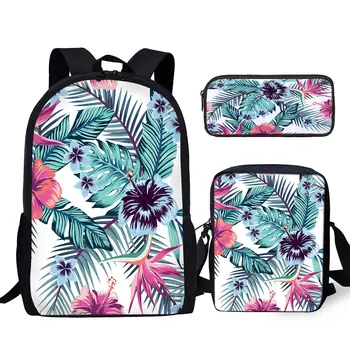 Дизайн YIKELUO Palm Leaf Bird Of Paradise с рисунком гибискуса, прочный брендовый рюкзак, сумка-мессенджер с принтом тропических растений, пенал для карандашей