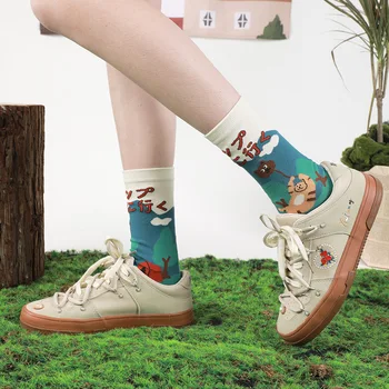Оригинальная иллюстрация горной системы camping enterprise с рисунком милой девушки, модные носки, пара женских носков до середины икры