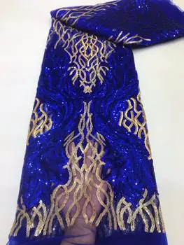 Африканская кружевная ткань 2023 новейшая голубая золотая индийская ткань сари из высококачественного тюля с 3D блестками кружевная ткань для свадебного платья YYZ0
