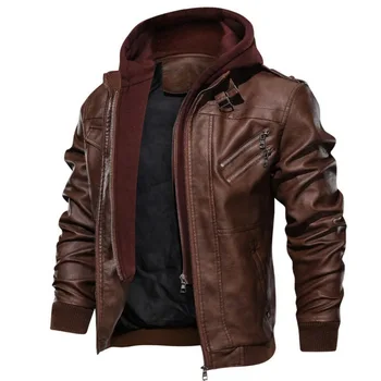 Новые мужские кожаные куртки, осенняя повседневная мотоциклетная куртка из искусственной кожи, байкерские кожаные пальто с капюшоном, Весенняя новинка, мужская куртка из искусственной кожи.