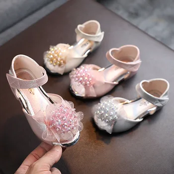 Новые детские сандалии со стразами и бантом, свадебные сандалии принцессы для девочек, танцевальные детские студенческие туфли на плоской подошве, детская обувь для выступлений