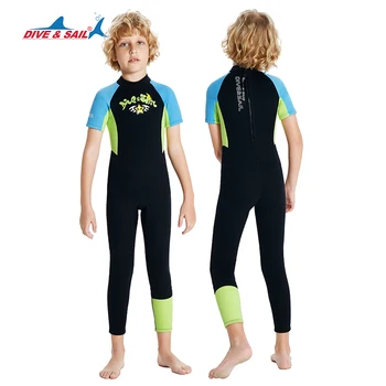 Детский гидрокостюм из 2,5 мм неопрена, полный гидрокостюм, молния сзади, короткий рукав, для занятий водными видами спорта, термального серфинга, сноркелинга, уроков плавания.
