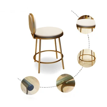 Изготовленный на заказ в скандинавском стиле, губка из нержавеющей стали, барный стул из искусственной кожи со спинкой, круглый стул для отдыха для домашнего бара, паба