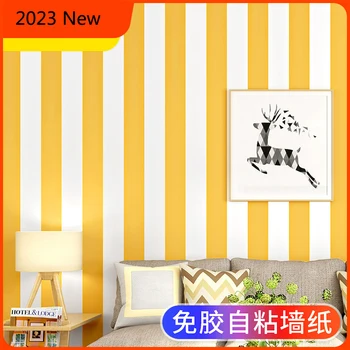 Очистите и приклейте обои в вертикальную полоску для домашнего декора, теплые желто-белые обои для стен спальни, бумажные фрески, контактная бумага