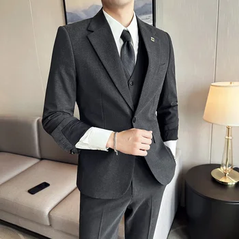 S-7XL (блейзер + жилет + брюки) Мужская элегантная модная деловая одежда для джентльменов, повседневный строгий костюм-тройка