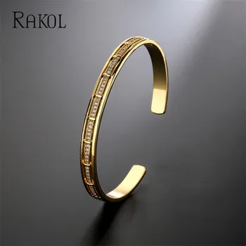 Роскошные браслеты с цирконом золотого цвета RAKOL, Тонкие открытые браслеты для женщин, Новые модные женские аксессуары, ювелирные изделия