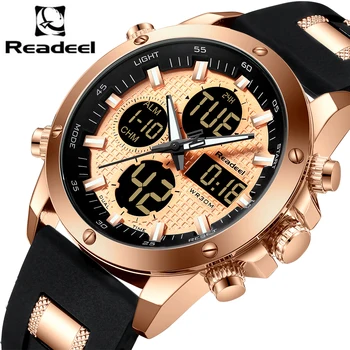 Роскошные мужские часы бренда Readeel, мужские часы с хронографом, золотые цифровые светодиодные спортивные часы Quatz, мужские водонепроницаемые наручные часы