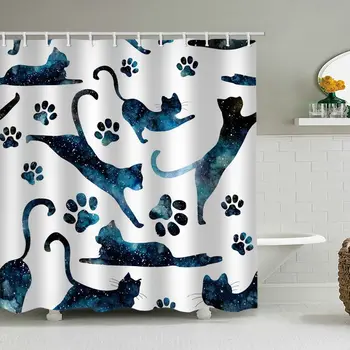 Крутая занавеска для душа с черным котом, занавеска для ванной в стиле хиппи, Готический зеленый фон, забавное животное, Хипстерский арт-декор для ванной с крючком