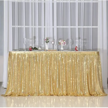 Юбка для стола с блестками, Прямоугольное покрытие для стола, Вечеринка по случаю дня рождения, Свадебный банкет, Рождественское украшение, Скатерть для стола, Розовый/Золотой/Серебряный