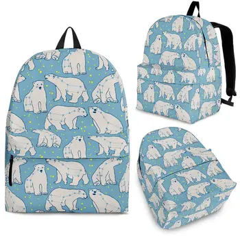 Прочный рюкзак YIKELUO с милым мультяшным принтом Белого полярного медведя, светло-голубая сумка унисекс, рюкзак для студенческих учебников с животным принтом