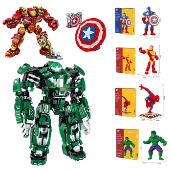Серия Marvel Avengers Heroes Человек-паук, Железный Человек, Халк, Капитан Америка, Комбинированный строительный блок, Игрушки, Рождественский подарок