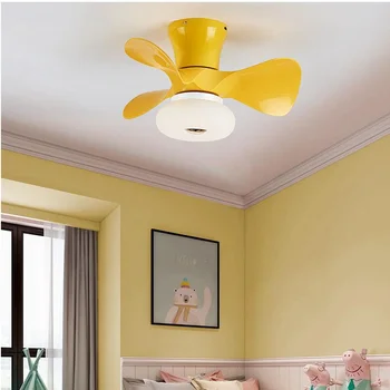 Светодиодный потолочный вентилятор, подвесной светильник, люстра, цвет дерева, Маленькая гостиная, спальня, Милый Красочный Macoron, 22-дюймовое приложение, затемняющее Smart