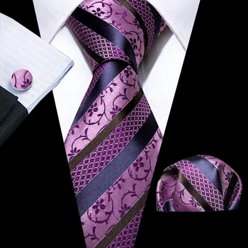 Мужской галстук из жаккардового шелка в сливово-фиолетовую полоску, изысканный цветочный тканый галстук, запонки, карманный квадратный набор для свадебной вечеринки Barry.Ван ФА-63