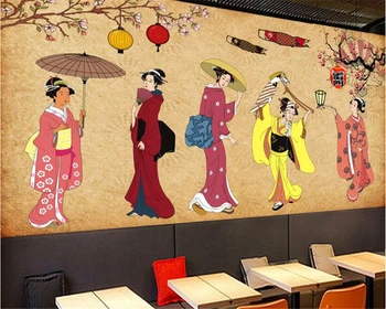 Модные шелковые тканевые обои WELLYU, сексуальный японский винтажный персонаж, магазин суши, фоновая бумага для обоев 3d wallpaper3D