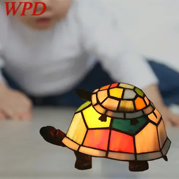 WPD Современная настольная лампа Tiffany из светодиодного стекла, креативный декор в виде черепахи, Настольная лампа для дома, Прикроватная тумбочка для детской спальни