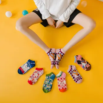 Носки Lolita sweet с мультяшным котом, женские летние носки из чистого хлопка, женские носки-невидимки в корейском стиле для колледжа