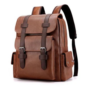 Кожаный рюкзак через плечо Водонепроницаемый мужской Ретро Большой емкости Повседневные деловые сумки для ноутбуков для студентов, школьный ранец