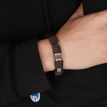 Новая мода Мужчины женщины Кожа Титановая сталь Магнитная плетеная застежка браслет Плетеный браслет Ювелирные Изделия Подарки