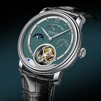 Роскошные деловые мужские механические часы BORMAN, мужские часы с настоящим турбийоном, сапфировое стекло, дата фазы Луны, многофункциональные часы