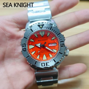 Мужские часы Sea knight Monster V2 Diver Watch Sapphire 200M Водонепроницаемый Оранжевый циферблат Из нержавеющей стали NH36 Автоматические механические наручные часы