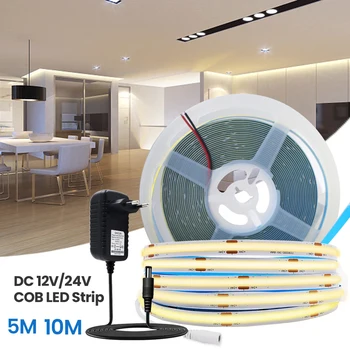 5M 10M COB LED Strip Light 12V 24V 320Leds/m High-Density Гибкий Брелок COB Led Light High-Density Линейный Свет LED Tape Ribbon