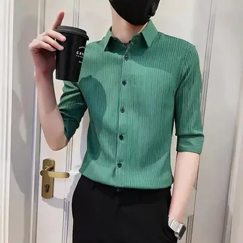 Новое поступление мужской летней рубашки Slim Fit с коротким рукавом, модная повседневная элегантная блузка в Корейском стиле, мужская одежда