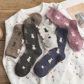 Корейский Кот, женские утепленные милые носки Woool Kawaii, носки в стиле харадзюку, новый стиль, осенне-зимние Японские милые носки
