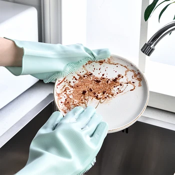 1 Пара бытовых Волшебных перчаток для мытья посуды Кухонные Силиконовые перчатки для мытья посуды Губка Резиновые Перчатки для чистки инструментов