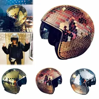 Классический шлем с диско-шаром, шлемы с зеркальным блеском, шляпа для вечеринки в клубном баре, полностью стеклянные светоотражающие мотоциклетные шлемы для ковбоев