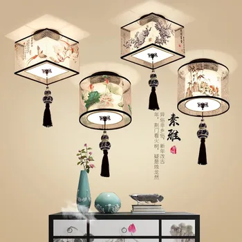Новая китайская люстра, потолочный светильник, простой коридор, китайская роспись, потолочные светильники, Креативное подвесное светодиодное освещение Lotus
