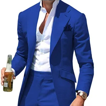 Последние модели пальто и брюк Королевский Синий Мужской костюм-двойка (куртка + брюки) костюм homme mariage Смокинги для Жениха Свадебный костюм