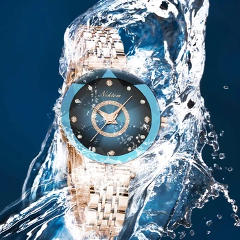Женские часы NEKTOM Роскошные модные круглые кварцевые водонепроницаемые часы со стразами Женские часы из нержавеющей стали Relogio Ferminino