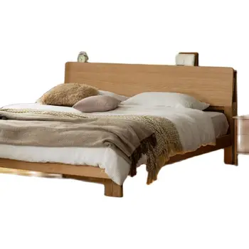 * Кровать из массива дерева Nordic Home, Прикроватная тумбочка из дуба, односпальная двуспальная кровать, современный минималистичный ночник для спальни, супружеская кровать