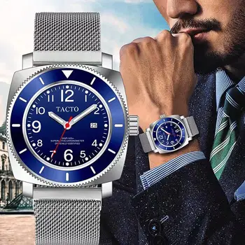 Мужские часы TACTO Лучший бренд Класса люкс 44 мм Водонепроницаемые Японские Наручные Часы с кварцевой сеткой из нержавеющей стали 2023 Relogio Masculino AAA