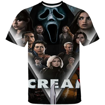 Летние футболки Scream 6 с 3D принтом Фильма ужасов, Футболки для Мужчин И женщин, Модная футболка С круглым вырезом, Негабаритная футболка, Топы, Уличная одежда