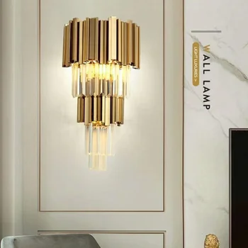 Современный светодиодный настенный светильник с золотым хрусталем, прикроватный для спальни, гостиной, прохода, ночника, бра, внутренней подсветки, декоративного освещения