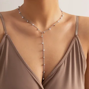 Женское ожерелье со стразами на длинной цепочке, сексуальное Серебряное колье на груди, свадебные украшения, аксессуары для шеи