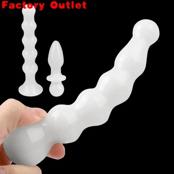 Фаллоимитатор G-spot Стимулирует Белые Анальные шарики Женская мастурбация Анальная пробка из хрустального стекла Секс-игрушки для пары Женщин