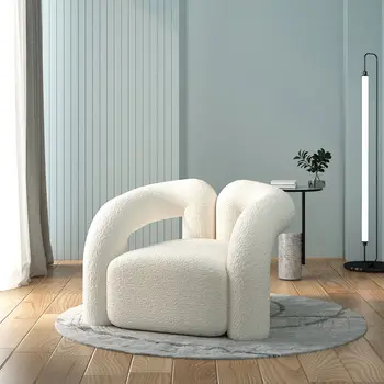 Диван-односпальное кресло Простое Современное Скандинавское Сетчатое Красное Бархатное кресло из ягненка для гостиной Дизайнерское Белое Кресло для отдыха